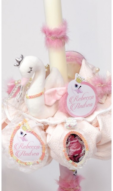 Lumanare de botez pentru fetite cu lebeda fermecata, Lebada Roz Pink Swan 4